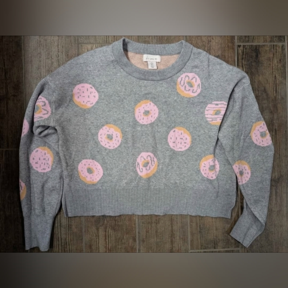 Gray Sweater with Pink Donuts - SMALL (EUC)